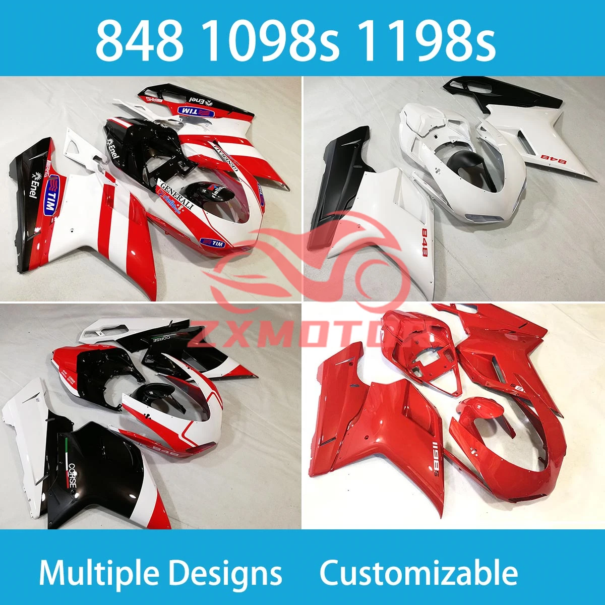 For Ducati 848 1098 1198 1098s 1198s Motorcycle Scooter Plastic Bodywork Fairings Aftermarket Fairing Set Bodywork Panel Kit Fit