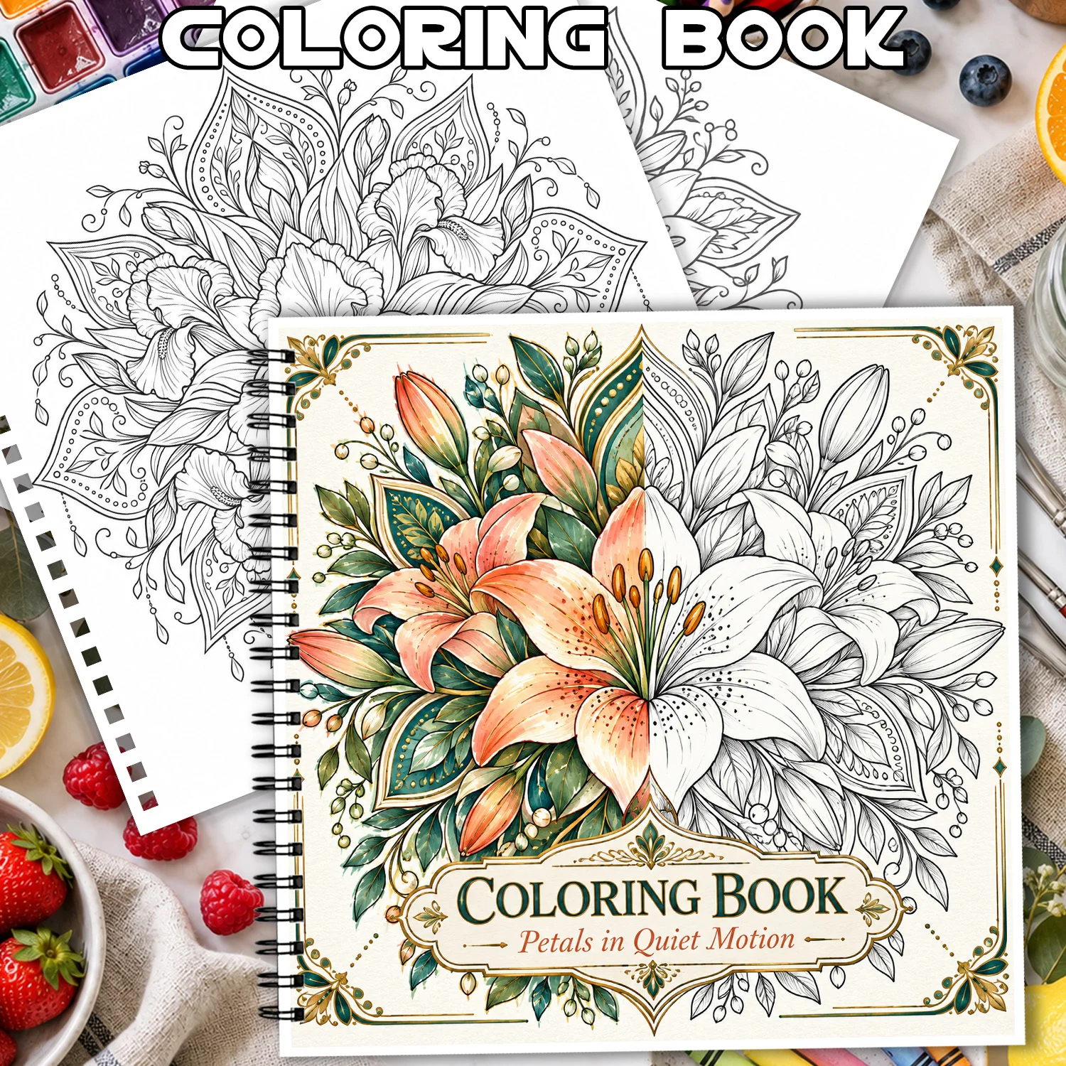 Spiral Binding Coloring Book, Floral Mandala Design for Adults & Teens, Showcasing Creativity Relieving Stress Relaxing Mind