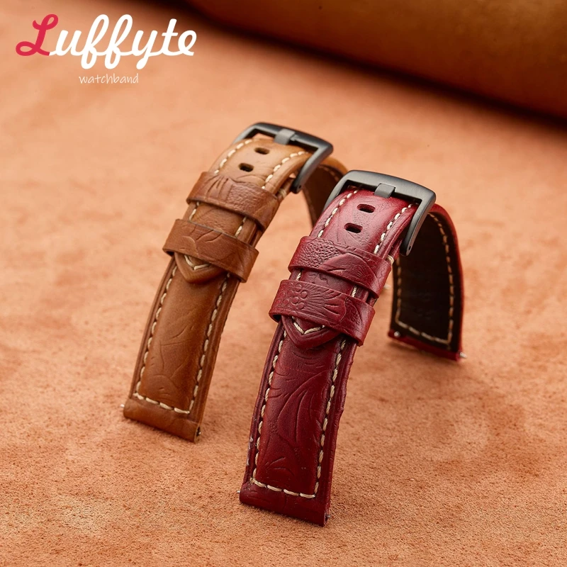 헤드 레이어 소 가죽 유니버설 스트랩 20mm 22mm 24mm 26mm 지능형 스포츠 가죽 스트랩 맞춤형 새겨진 가죽 밴드