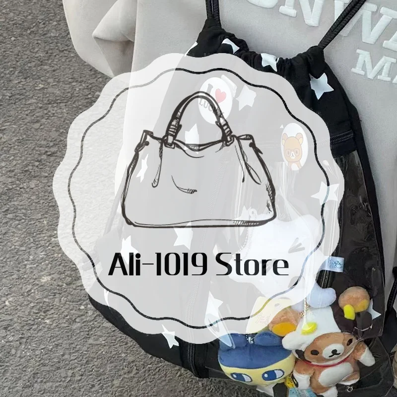 حقيبة ظهر برباط منقطة على شكل نجوم لطيفة مع جيب شفاف حقيبة مدرسية ذات سعة كبيرة وخفيفة الوزن وحقيبة تخزين للسفر