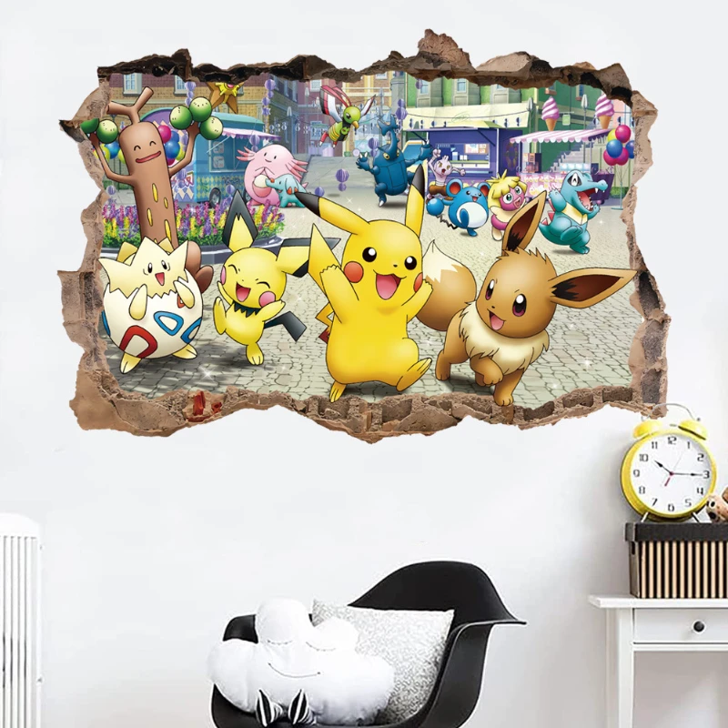 Pokemon Wall Stickers Window Glass Room Door Decoration Pikachu Charizard Eevee Cartoon Stickers Kid Birthday Christmas Gift