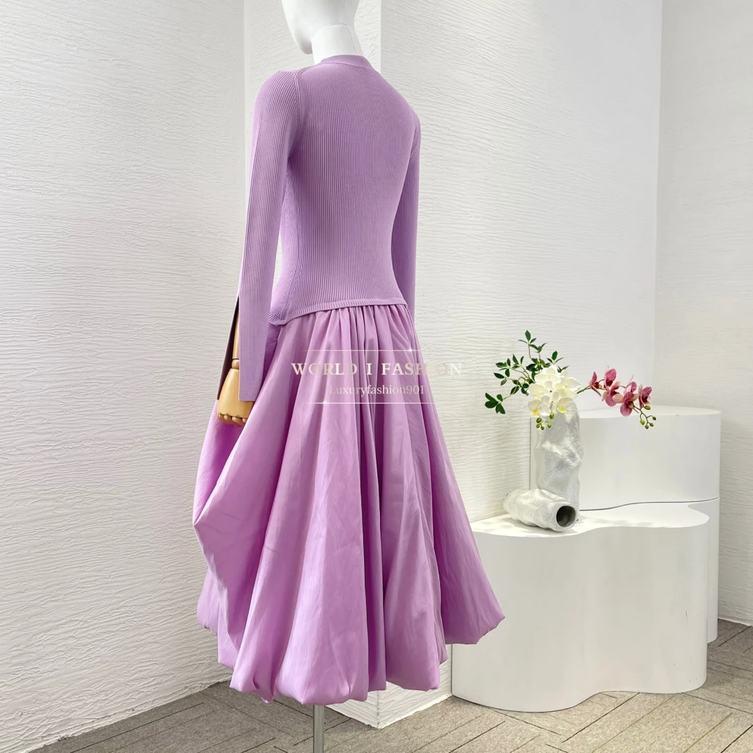 وصل حديثًا لعام 2025 فساتين متوسطة الطول ذات جودة عالية أرجواني أصفر سماوي/أزرق داكن وأكمام طويلة