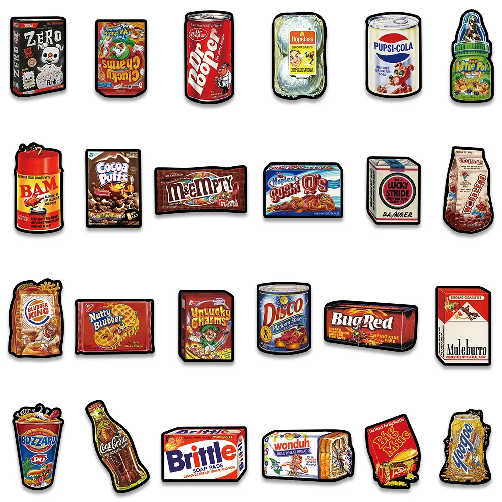 48PCS Cartoon American Snacks Food Graffiti Stickers Waterproof Phone Bike Motorcycle Wall Car Sticker for Kids Toys Decal