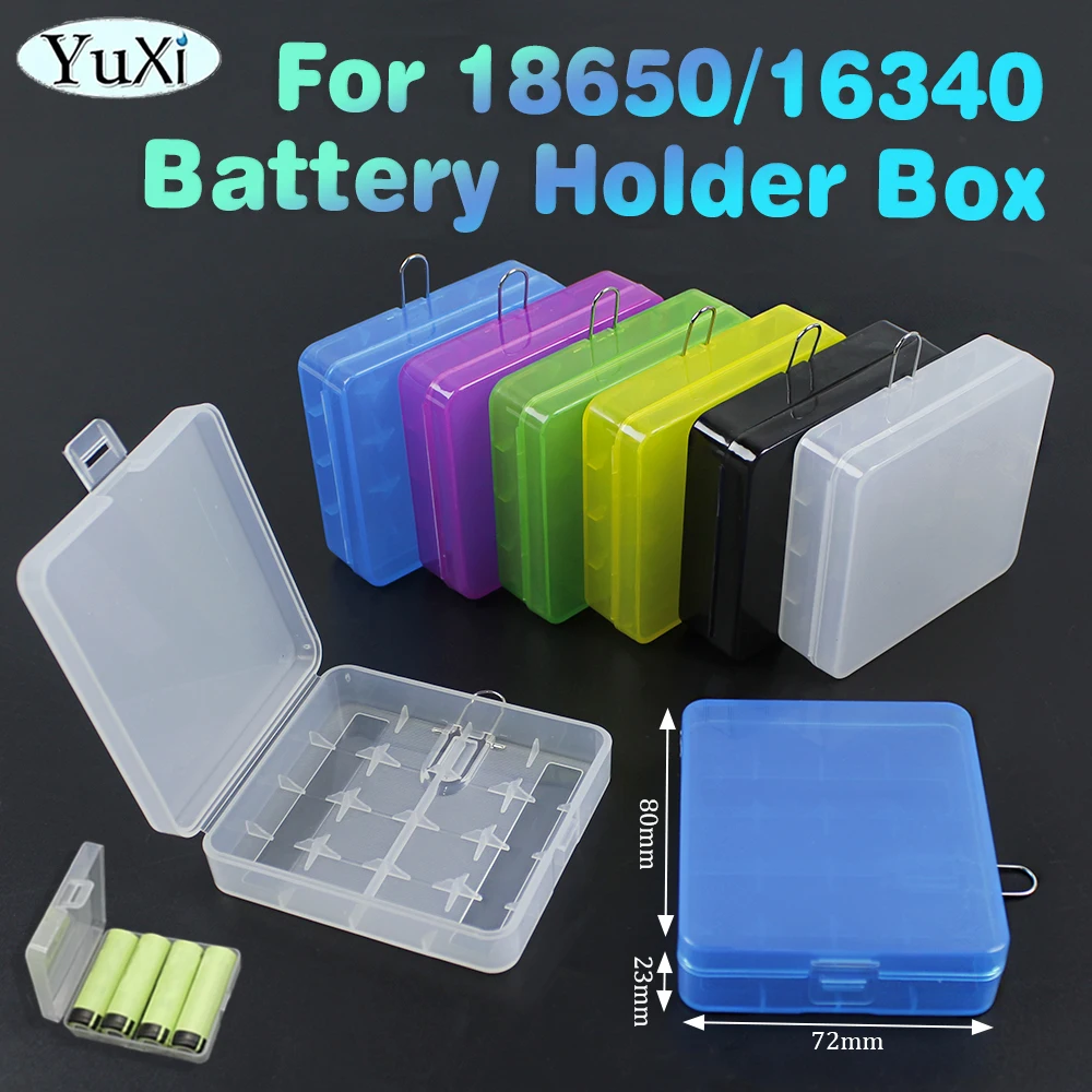 

2Pcs For 18650 16340 Battery Storage Box With Hook 4 Slots Plastic Batteries Holder Box Case High Quality Clear Home Storage Box