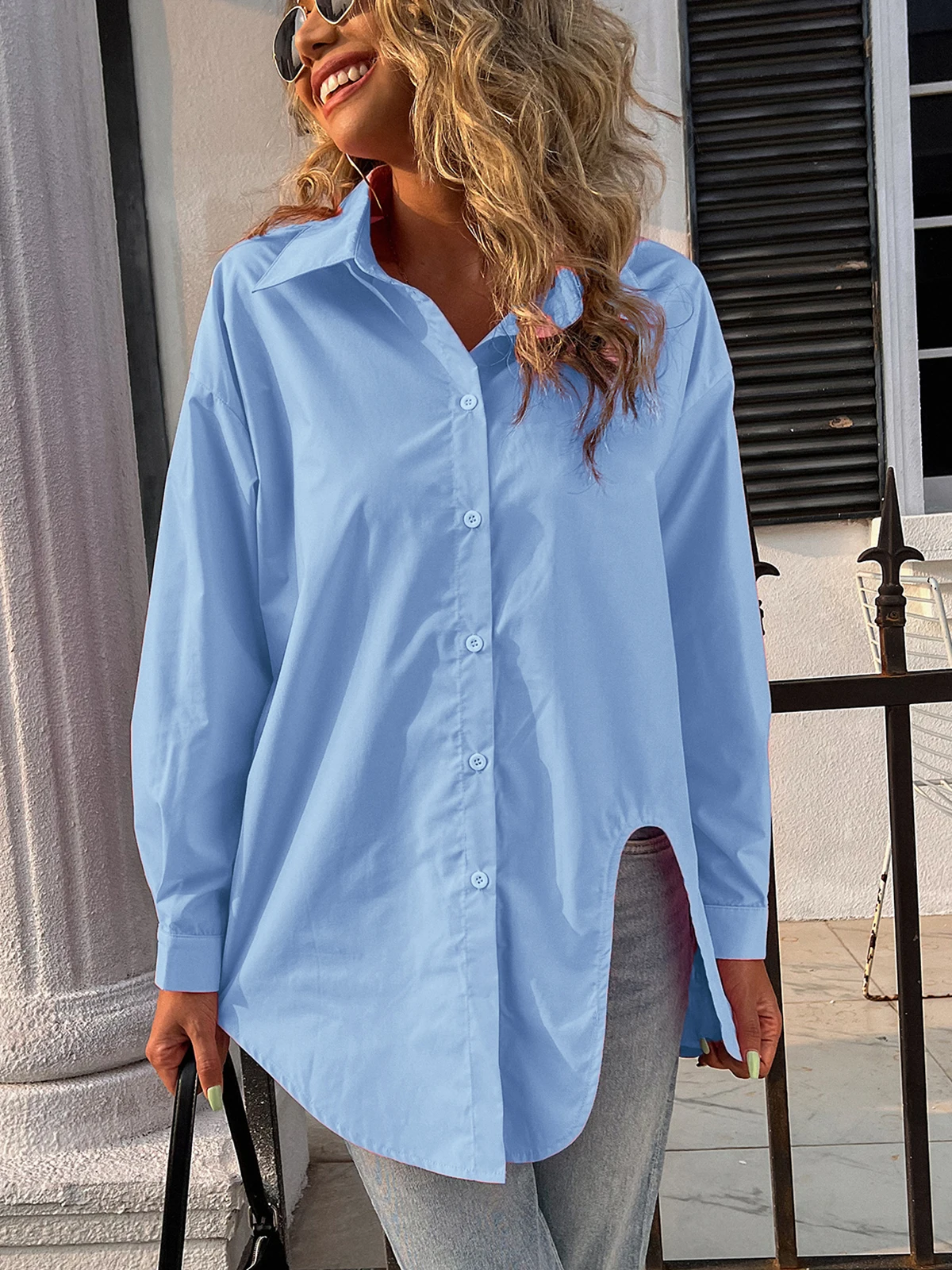 Nuove camicette da donna a maniche lunghe camicette abbottonate camicia casual da donna colletto rovesciato camicetta ampia da donna