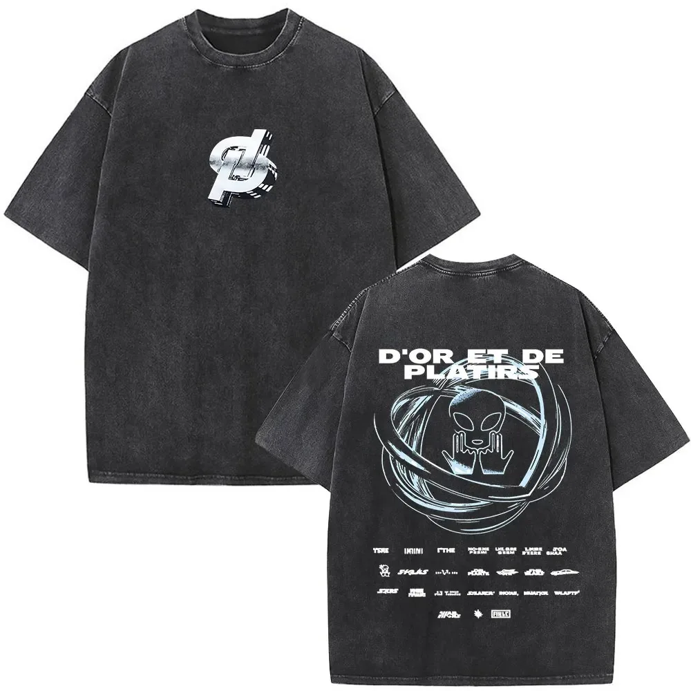Französischer Rapper Jul Bedrucktes Gewaschenes Oversized Y2k T-Shirt für Männer und Frauen Baumwolle Lässige Streetwear Mode Hip-Hop Kurzarm-T-Shirts