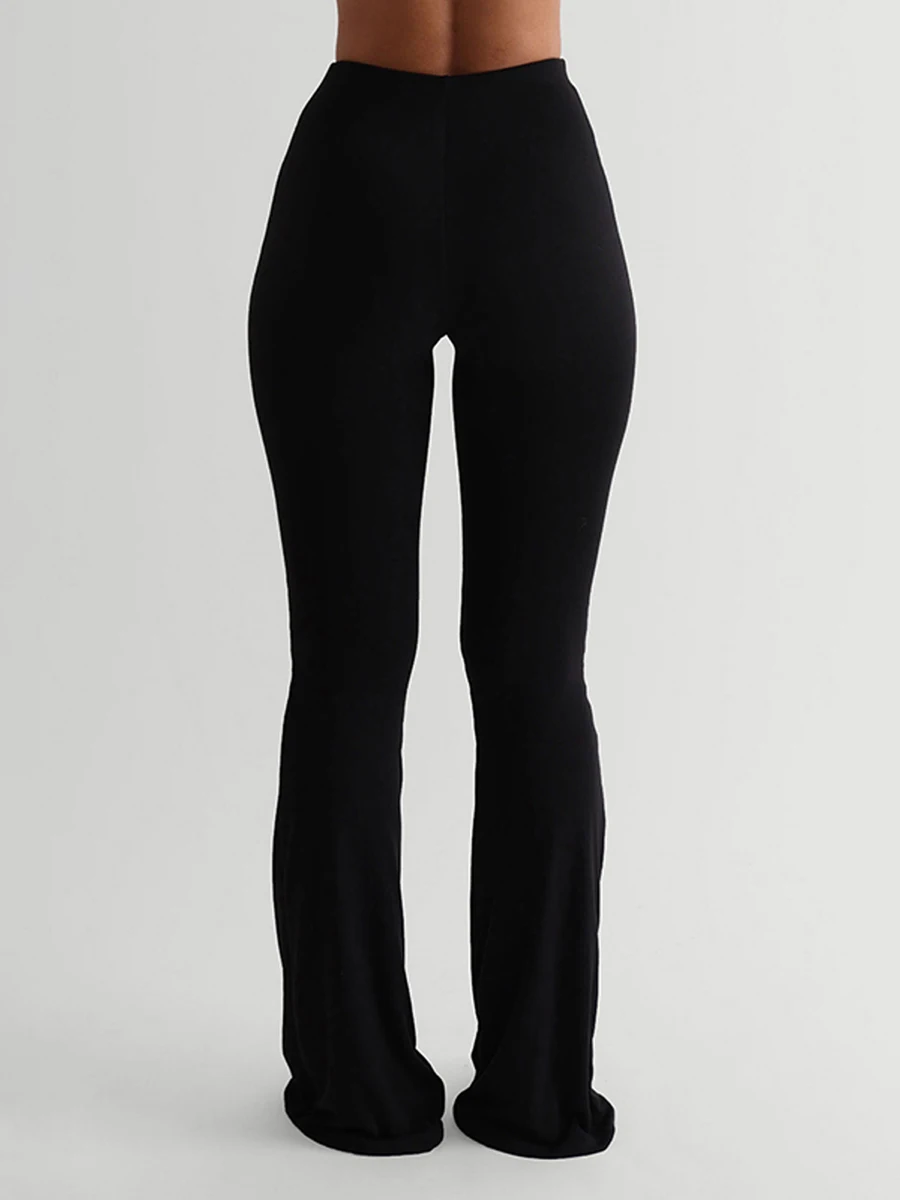 Ausgestellte Leggings für Damen, lässig, einfarbig, hohe Taille, Schlaghose, trendige Bootcut-Hose für Streetwear