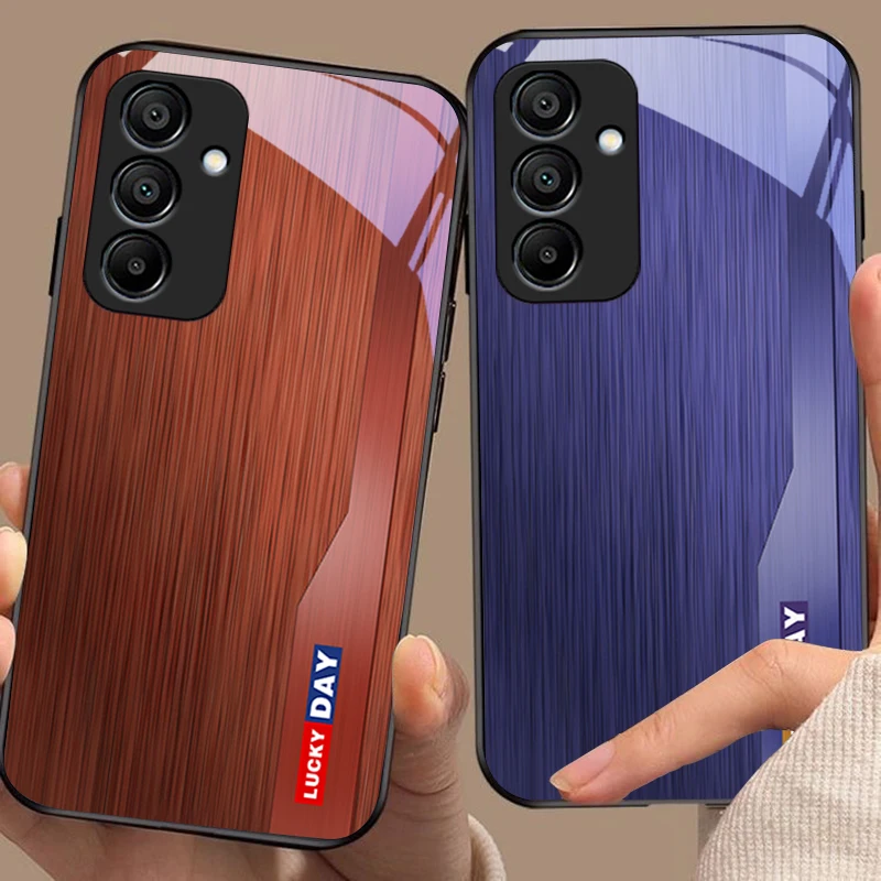

Wood Grain Striped Blue For Samsung Galaxy A15 5G 54 4G 51 50 24 35 90 71 12 51 53 52S 80 22 34 Black Tempered Glass Phone Case