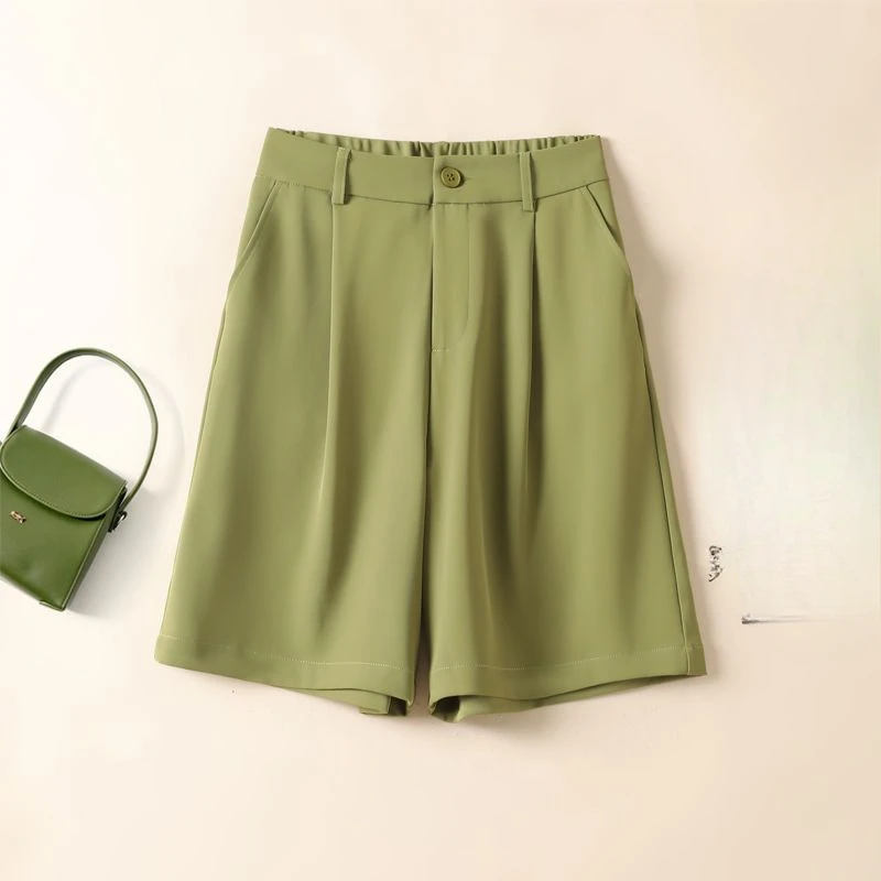 

Summer Versatile High-waisted Slimming Shorts Women's Ice Silk Loose-fit Outerwear White A- Line Wide-leg Suit Shorts C93