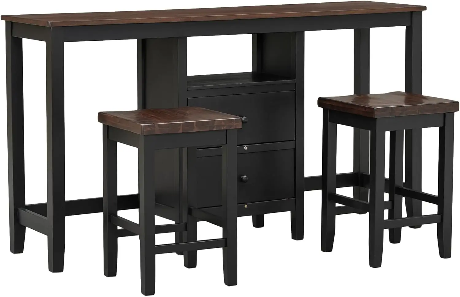 Bar Table And 2 Stools Set, Farmhouse Counter Height Dining Table Set With 2 Storage Drawers And 2 Stools, Small Kitchen Table