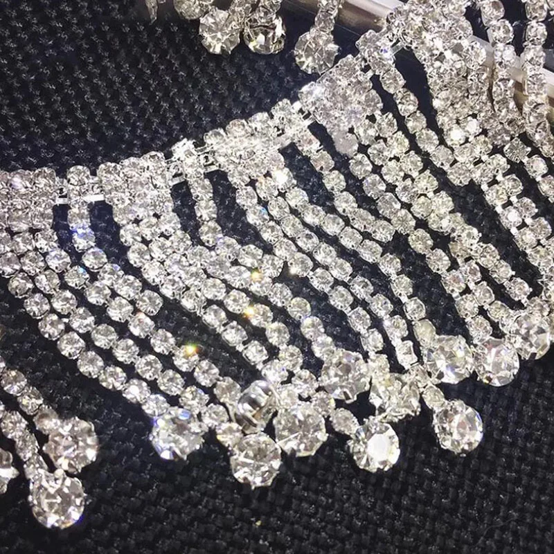 10Yards Rhinestone Chain Trim Applique Diamante Crystal Beaded Tassel Fringe Trimming for Bridal Sash