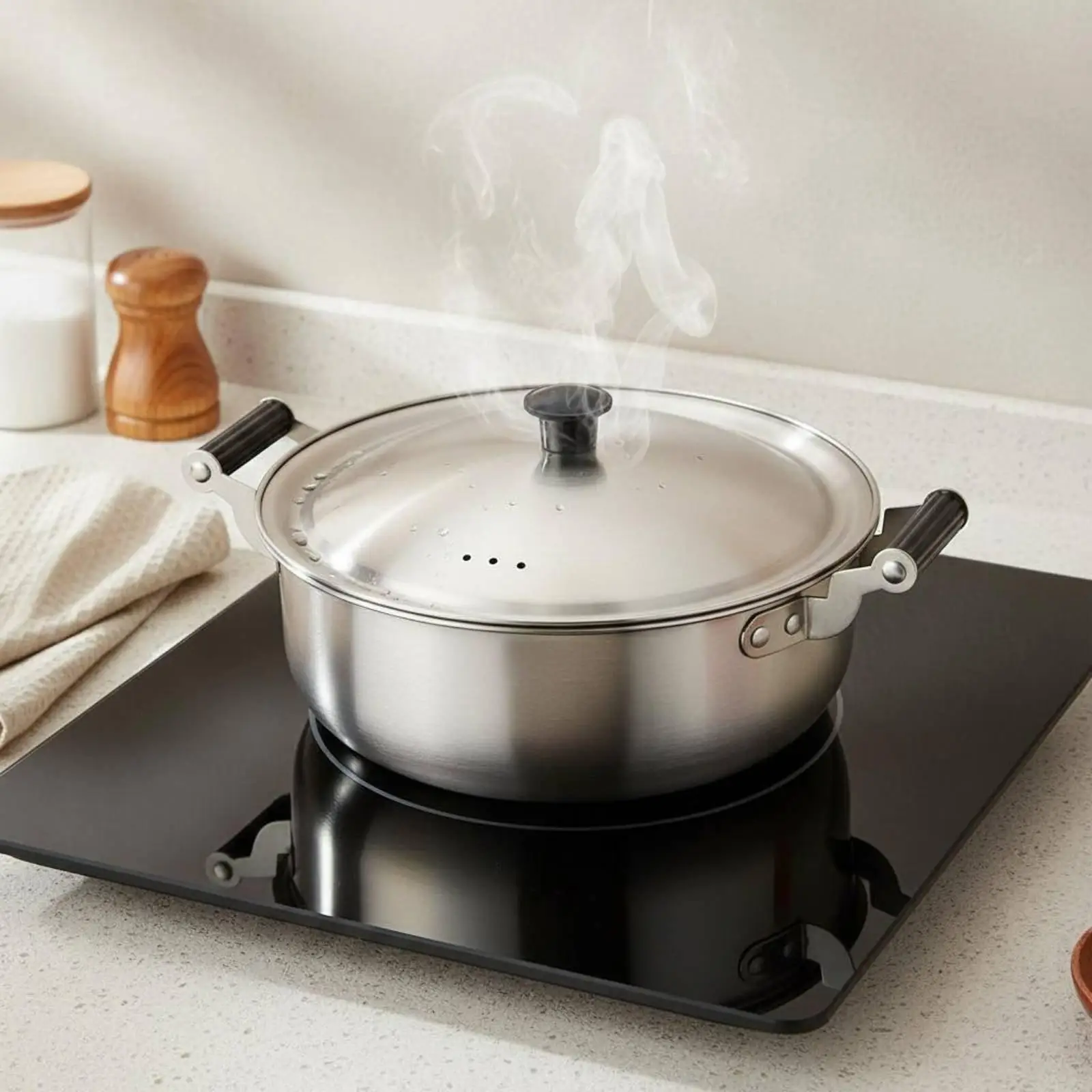Double Handle Noodle Pot Thickened Body Stainless Steel Soup Pot Easy to Clean for Students, Individuals, Dorm Room, Camping