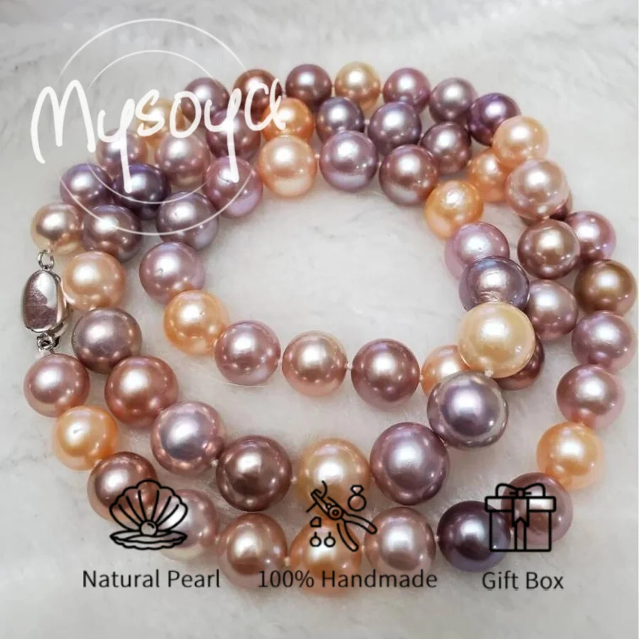 

MYSOYA 11-14 мм большое натуральное ожерелье ярких цветов розового и фиолетового цвета с жемчугом Эдисона для женщин и мужчин с подарочной коробкой, подарок на день рождения, свадьбу