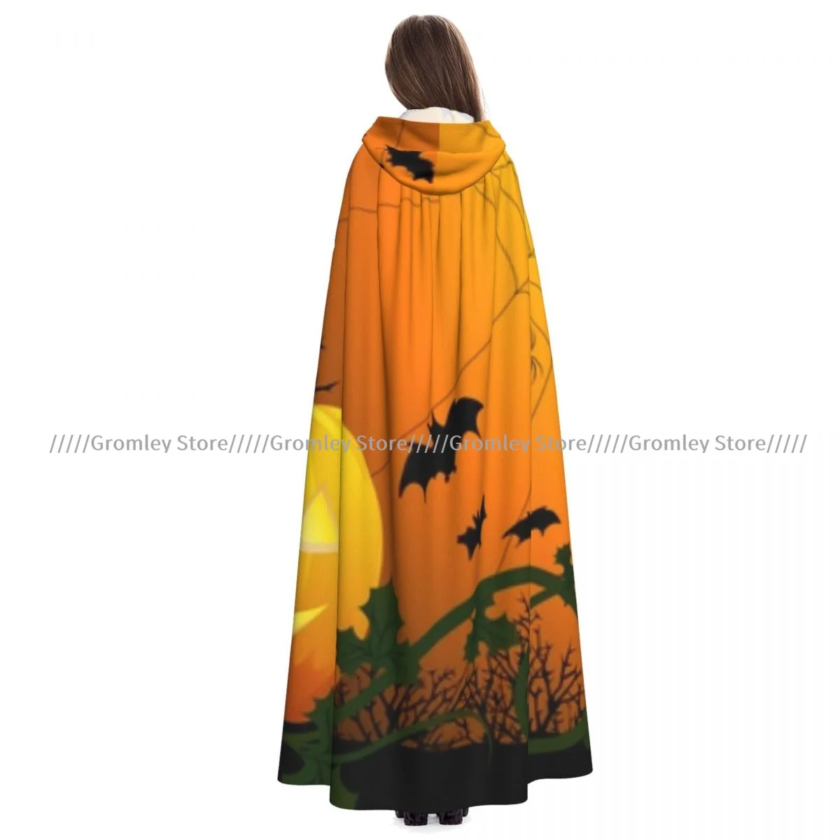 Spooky Season Themed Pumpkins Leaves Trees And Bats Witch Cloak Halloween Cosplay Costume Adult Unisex Cloak Retro Ages Cape