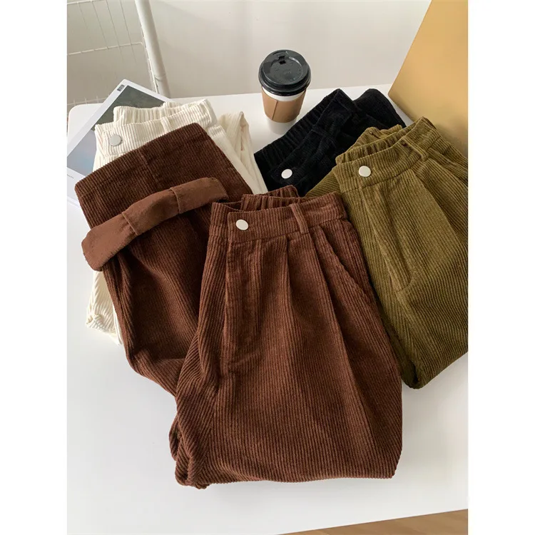 Corduroy Wide Leg Pant  Autumn Winter High Waisted Loose Casual Straight Leg Pants, Balloon Pants For Women