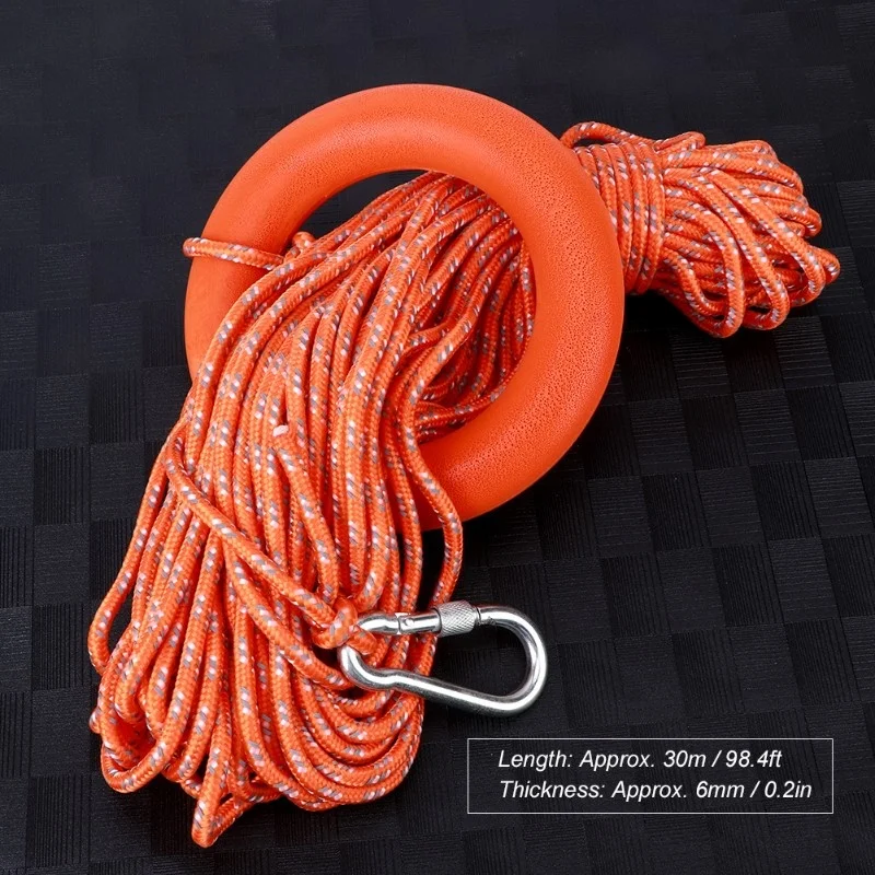 6MM Diameter 30M PVC Reflective Lifesaving Rope With Hook Pull Rings Lifesaving Equipment