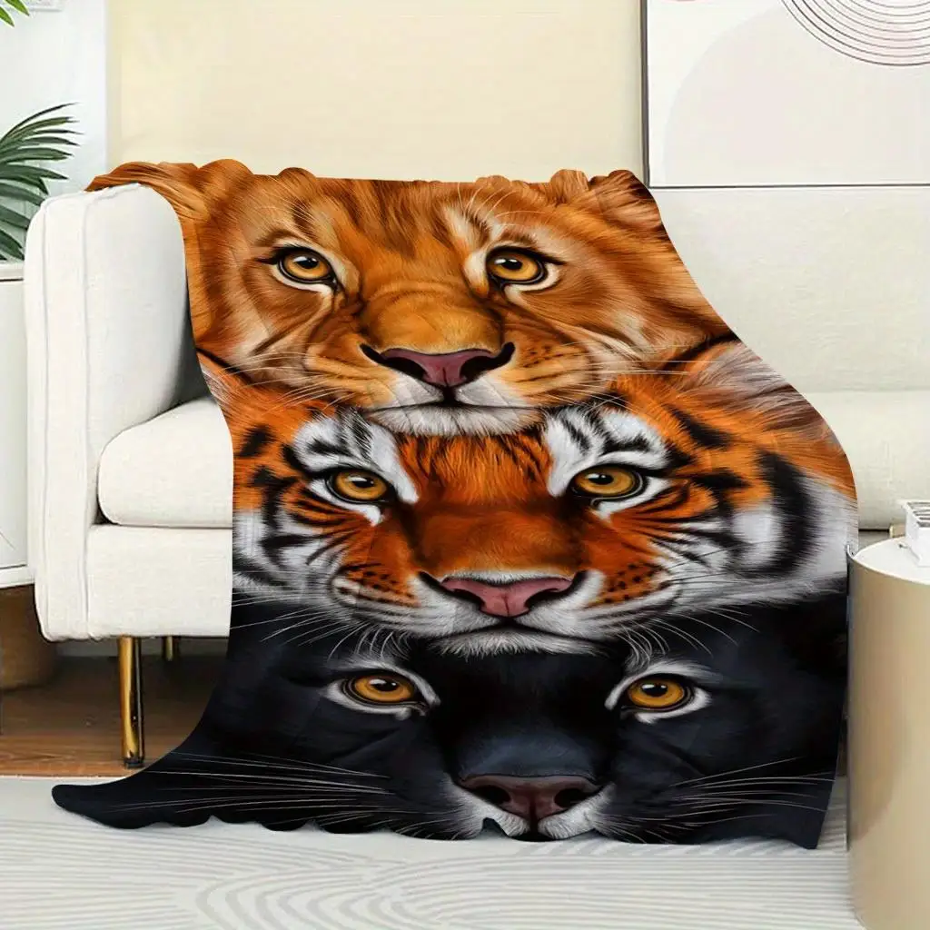 Wildlife head pattern Flannel printed blanket suitable for all seasons suitable for living room office sofa and travel 180x250CM
