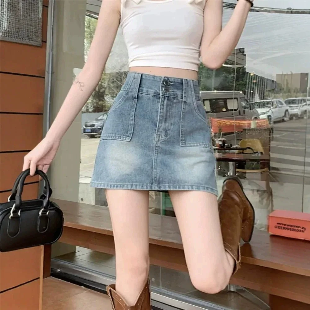High Waist Denim Skirt Women's Summer 2026 New Spice Girl A Word Design Short Hip Skirt