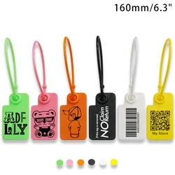 100X Custom Logo Sneaker Tag Plastic Disposable Seals Personalized Brand Printed Product Garment Shoes Clothes Hang Label 6.3 