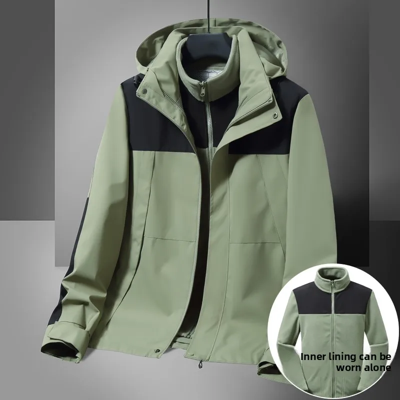 

Tee-in-One Men's Winter Jaet plus Size Outdoor Coat Removable Inner Liner Thiened Cotton Clothes Faionable Urban Sle