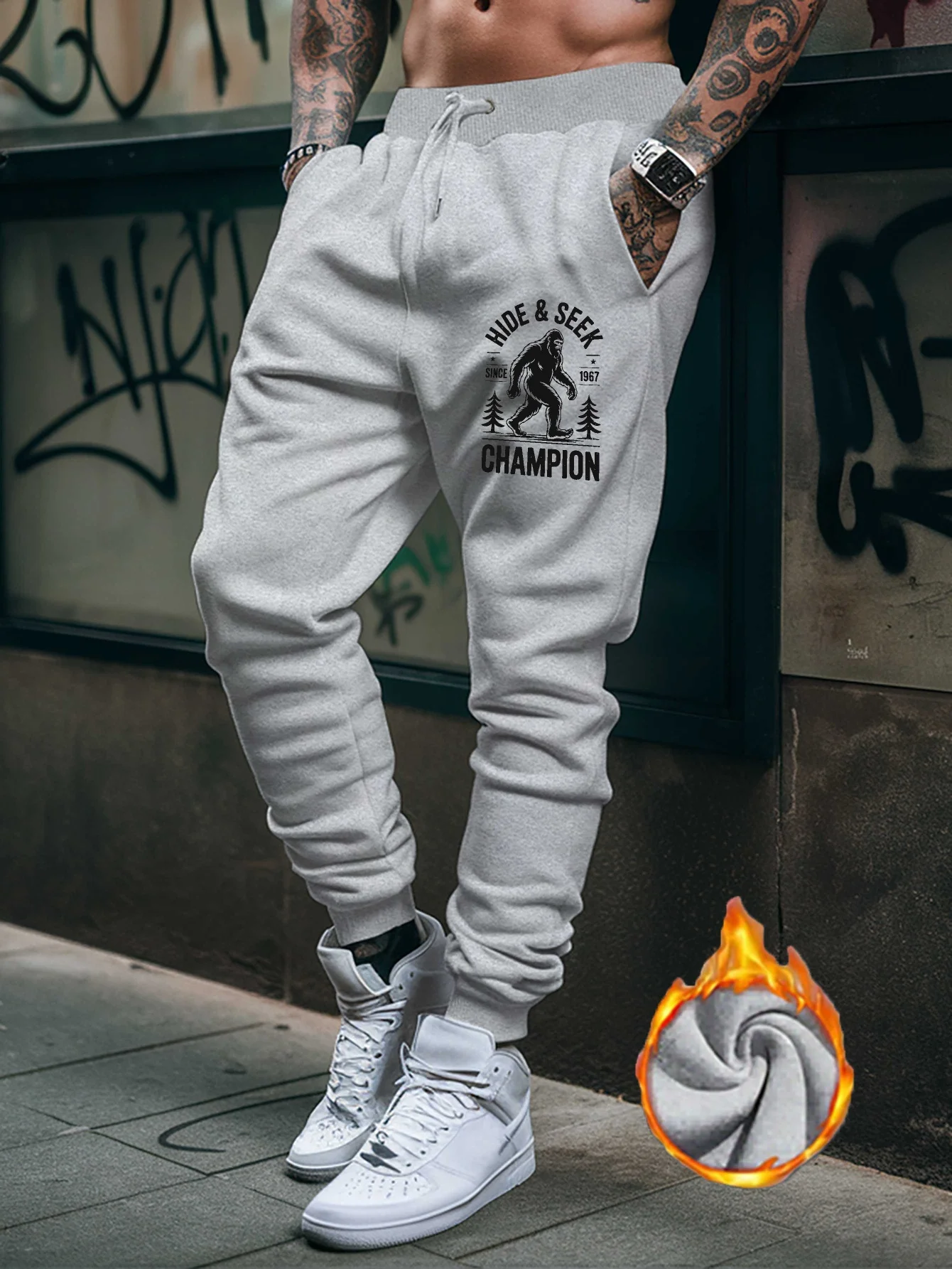 Creature‑theme‑hiphop funny sasquatch vintage graphic comfy dual‑leg sweatpants men hip hop sports jogger trousers