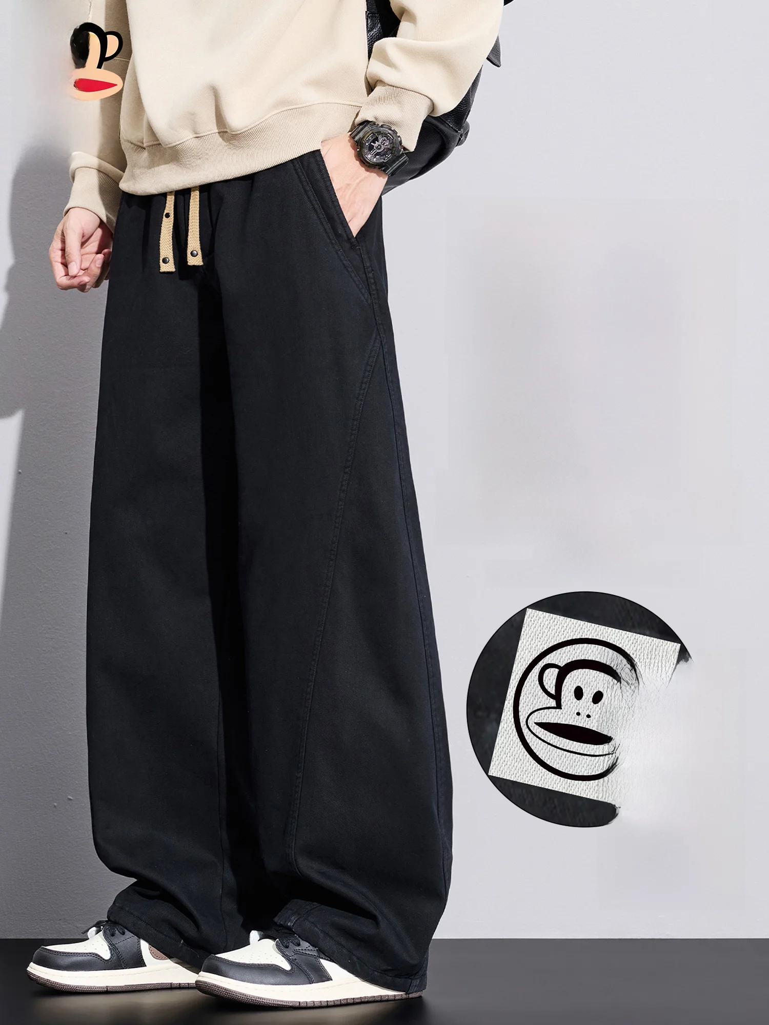 

Мужские повседневные брюки Paul Frank Large Mouth Monkey из чистого хлопка, утолщенные, широкие, для работы, весна-осень