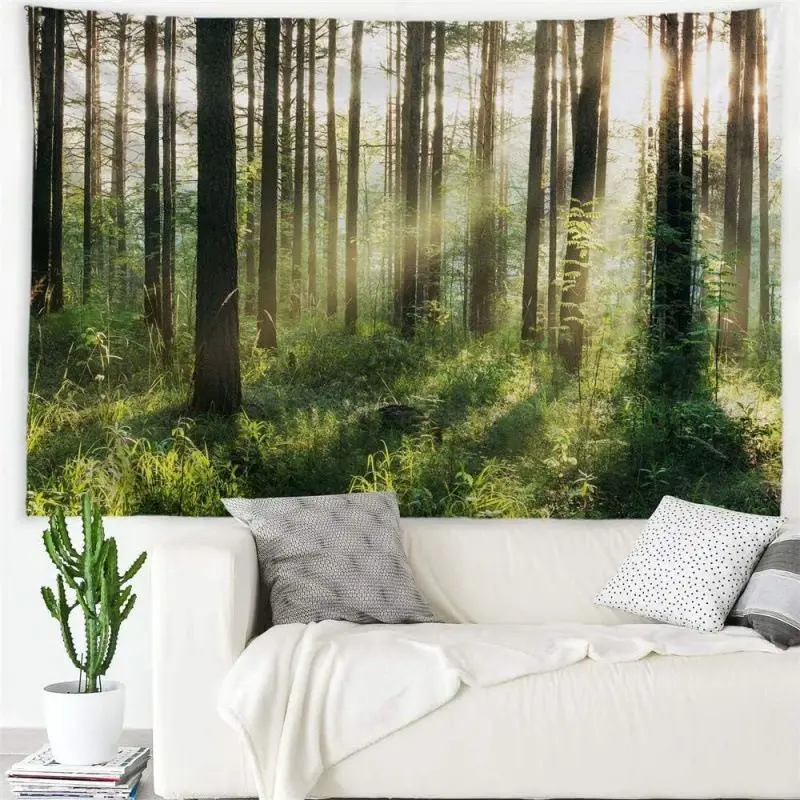 VIKAMA Ancient Tree Sunshine Forest Tapestry Big Tree Landscape Photography Background Cloth Wall Decoration Room Decoration