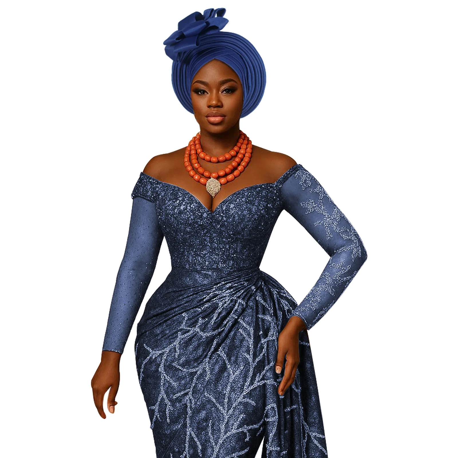 

Exaggerated Auto Gele Headtie for African Lady Big Flower Head Wraps Turban Cap Nigeria Wedding Party Headgear