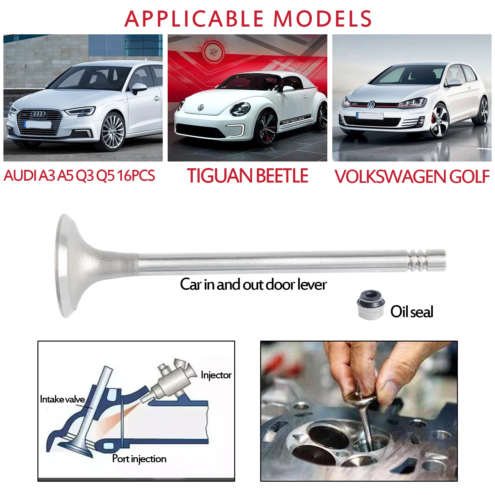 

16PCS A3 A5 Q3 Q5 Intake Exhaust Valves + Oil Seal 06D109611H,Compatible with VW Golf Tiguan Beetle | OEM Quality