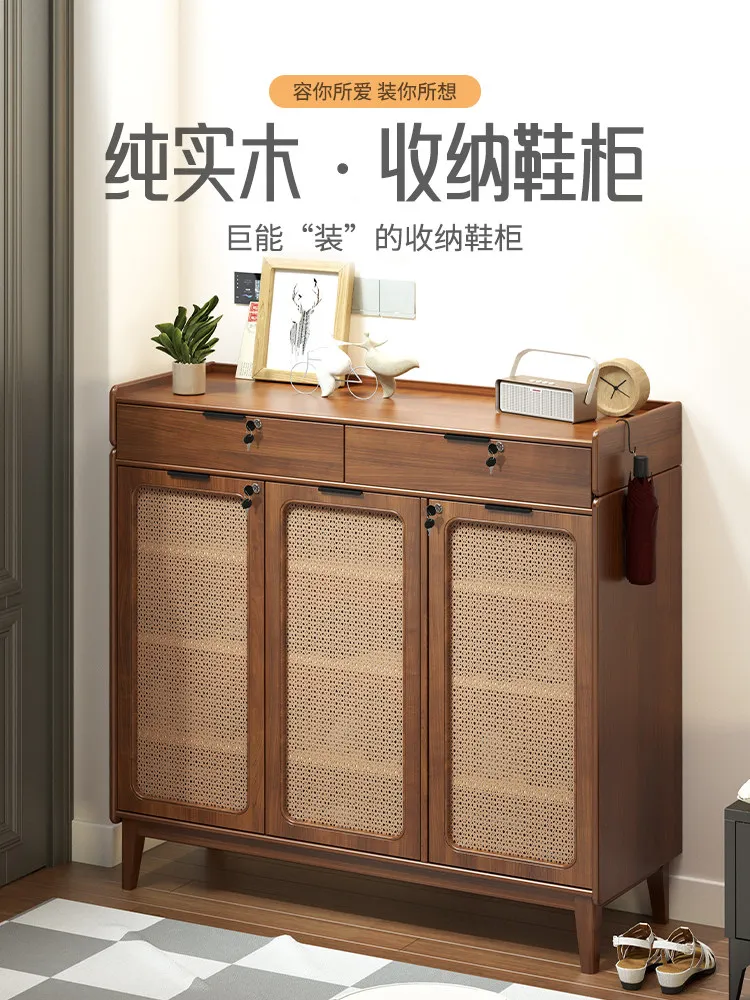 Pure solid wood 3/4 door shoe cabinet entrance integrated storage cabinet simple dust-proof shoe rack large capacity