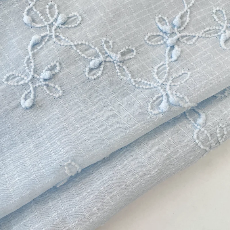 قماش بوليستر أزرق مطرز للملابس، مفارش المائدة، وسائد رمي، قماش مصنوع يدويًا