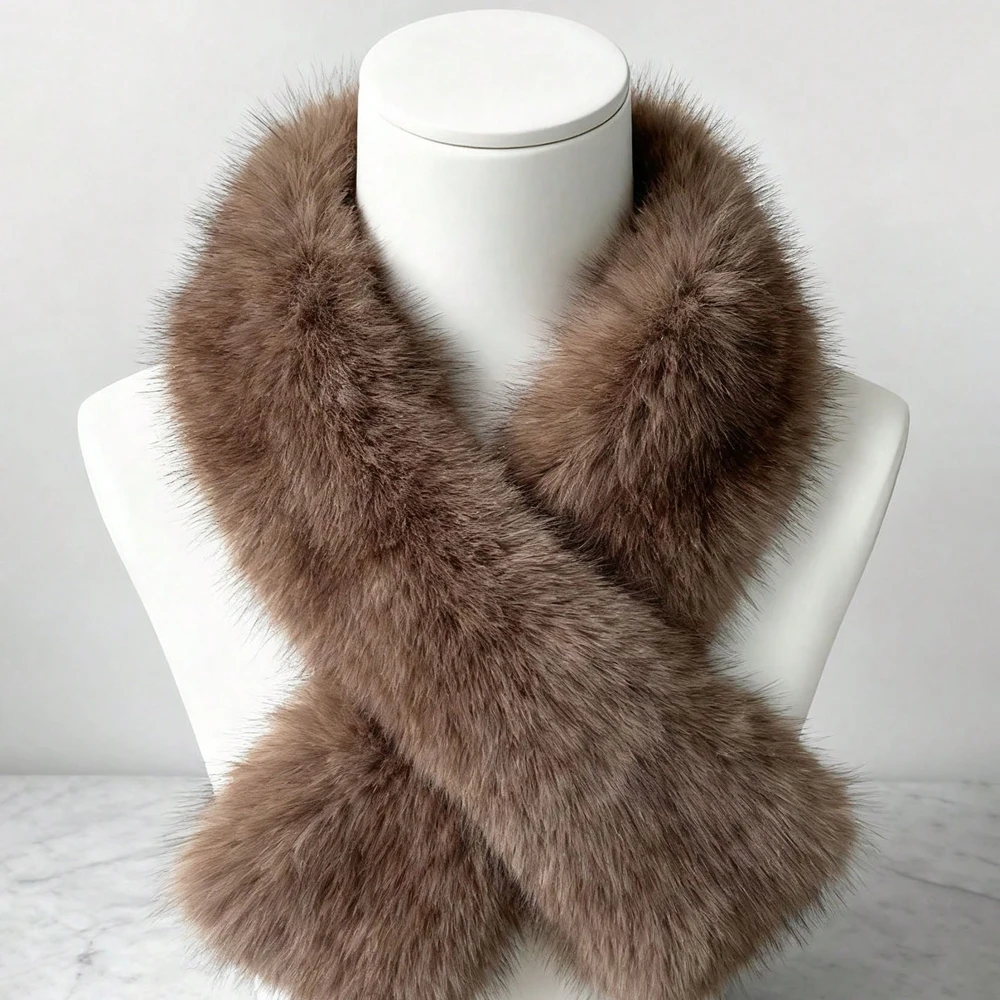 Women's Imitation Rabbit Fur Solid Color Double-sided Plush Scarf Warm Plush Neck Scarf for Autumn Winter Warm Decoration Scarf