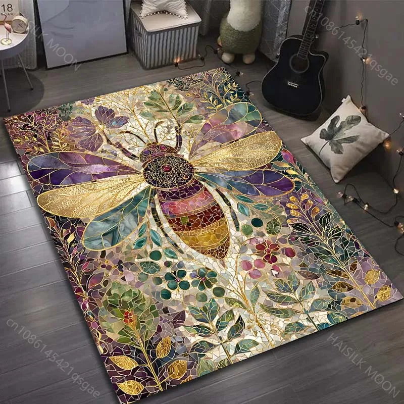 Multiple sizes Mosaic-style bee with flowers Carpet for Living Room Bedroom Sofa Home Decor Rus Non-slip Floor Mat Luxury Gift