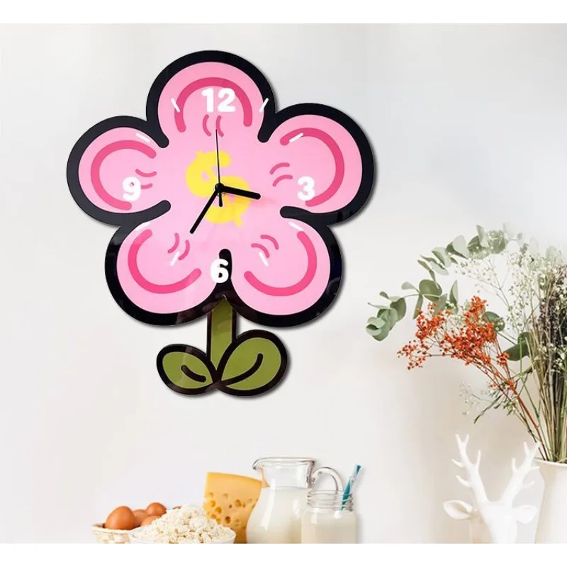 Simple and Creative Cartoon Flower Clock, Silent Wall Clock for Living Room and Dining Room, Cute Clock - view 6