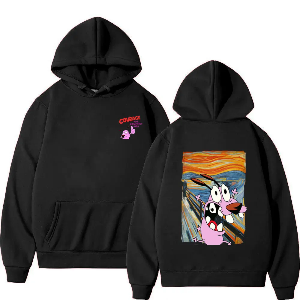 2025 Courage The Cowardly Dog Толстовки с логотипом Двусторонний принт Унисекс Модный принт Толстовка с длинными рукавами Симпатичная женская толстовка 90-х