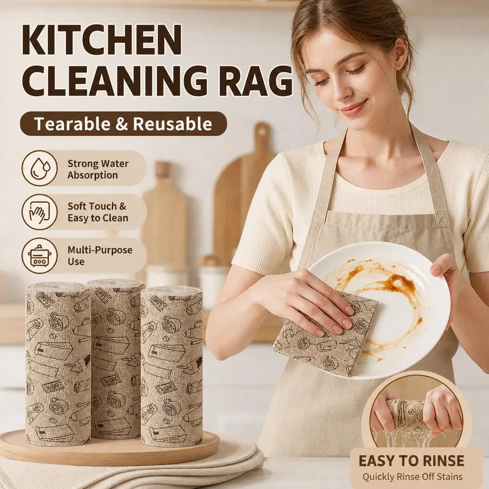 Disposable Kitchen Cleaning Cloth Roll Thickened Tearable Absorbent Oil-Proof Dish Towel Wet And Dry Use Wipes