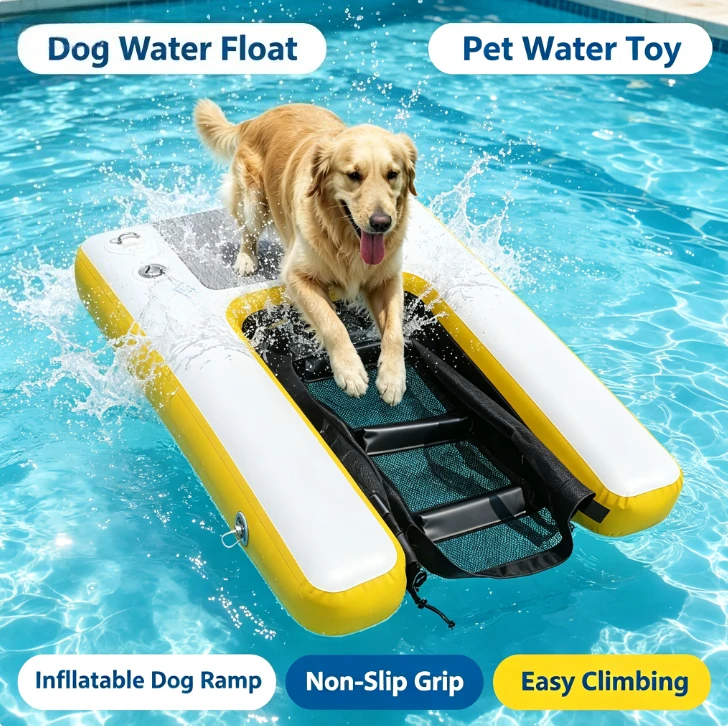Inflatable Dog Floating Ramp Board Double Layer Pet Water Toy Dog Climbing Ladder for Swimming Pool Dog Water Play Equipment