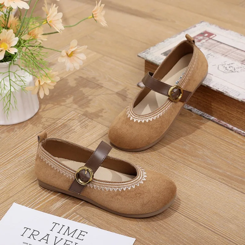 Spring New Fashion Mary Jane Single Shoes Flat Heel Old Beijing Cloth Shoes for Woman French Style Lightweight Woman Shoes