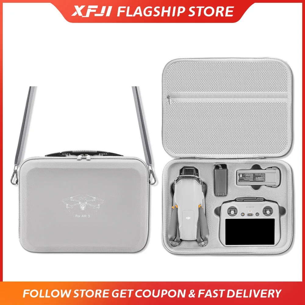 XFJI Portable Carrying Case for DJI Air 3/Air 3S Storage Box for Air 3S Suitcase Drone Accessories PU Splash-proof Shoulder Bag