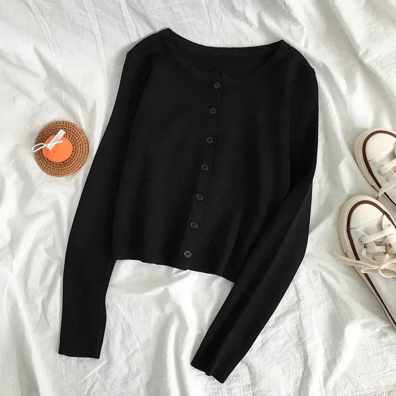 Spring Autumn Knitted Cardigans Women Long Sleeve Buttons Front Vintage Cardgian Top Classic Style Simple Soild Color Chic