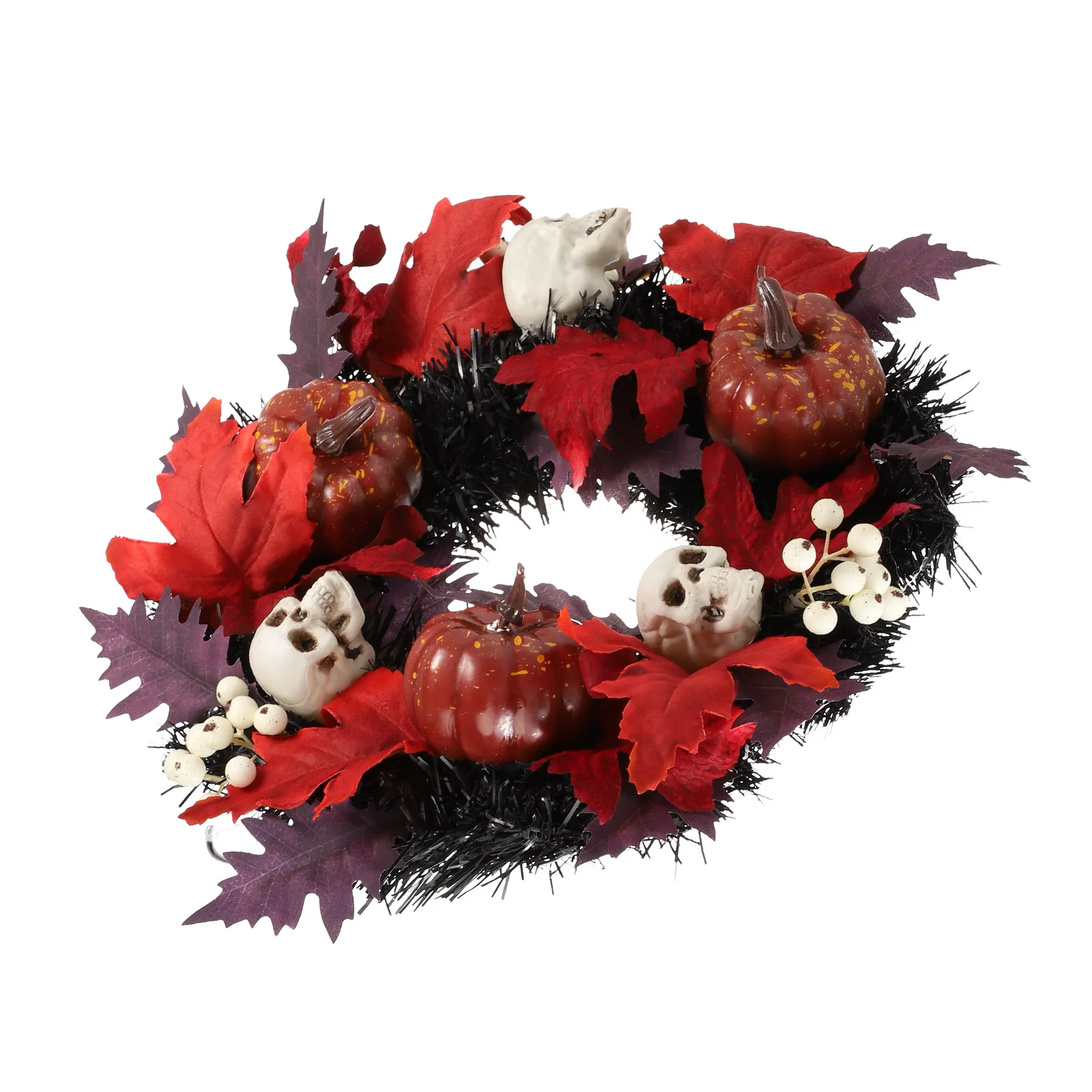 

Halloween Wreath Imitation Maple Leaf Pendant Hanging Door Decor Plastic Rattan Ring Classic Party Scary
