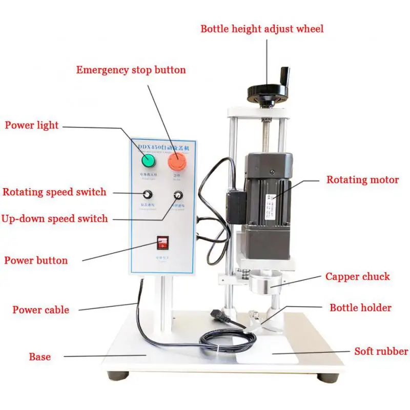 آلة تغطية الأغطية الأوتوماتيكية ، غطاء لولبي دائري ، جهاز كابر لولبي تلقائي ، غطاء زجاجة ، قفل محكم ، دوار ، Ddx450 ، سطح مكتب