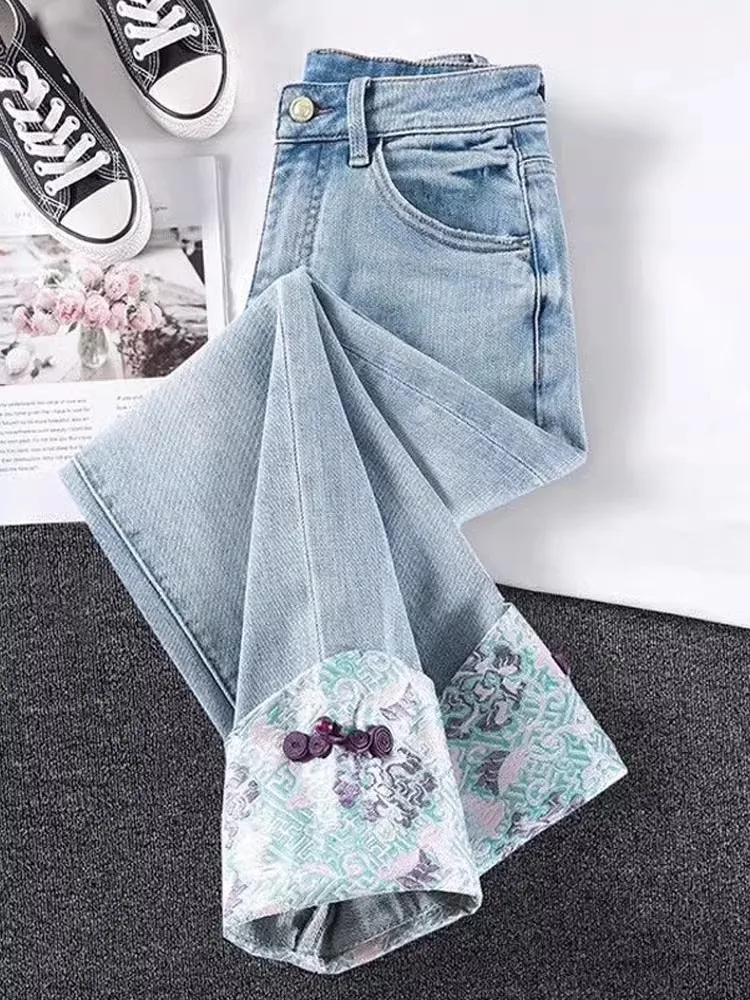 

Прямые джинсы с высокой талией, женские весенне-летние новые утягивающие брюки с девятью точками и манжетами, модные джинсовые джинсы-трагареты