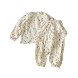 Baby Suit Clothes Boys Girls Muslin Cotton Home Wear Outfit Set Kids Long Sleeves Pajamas Tops+Pants Soft Pajamas 2PC 0-10T