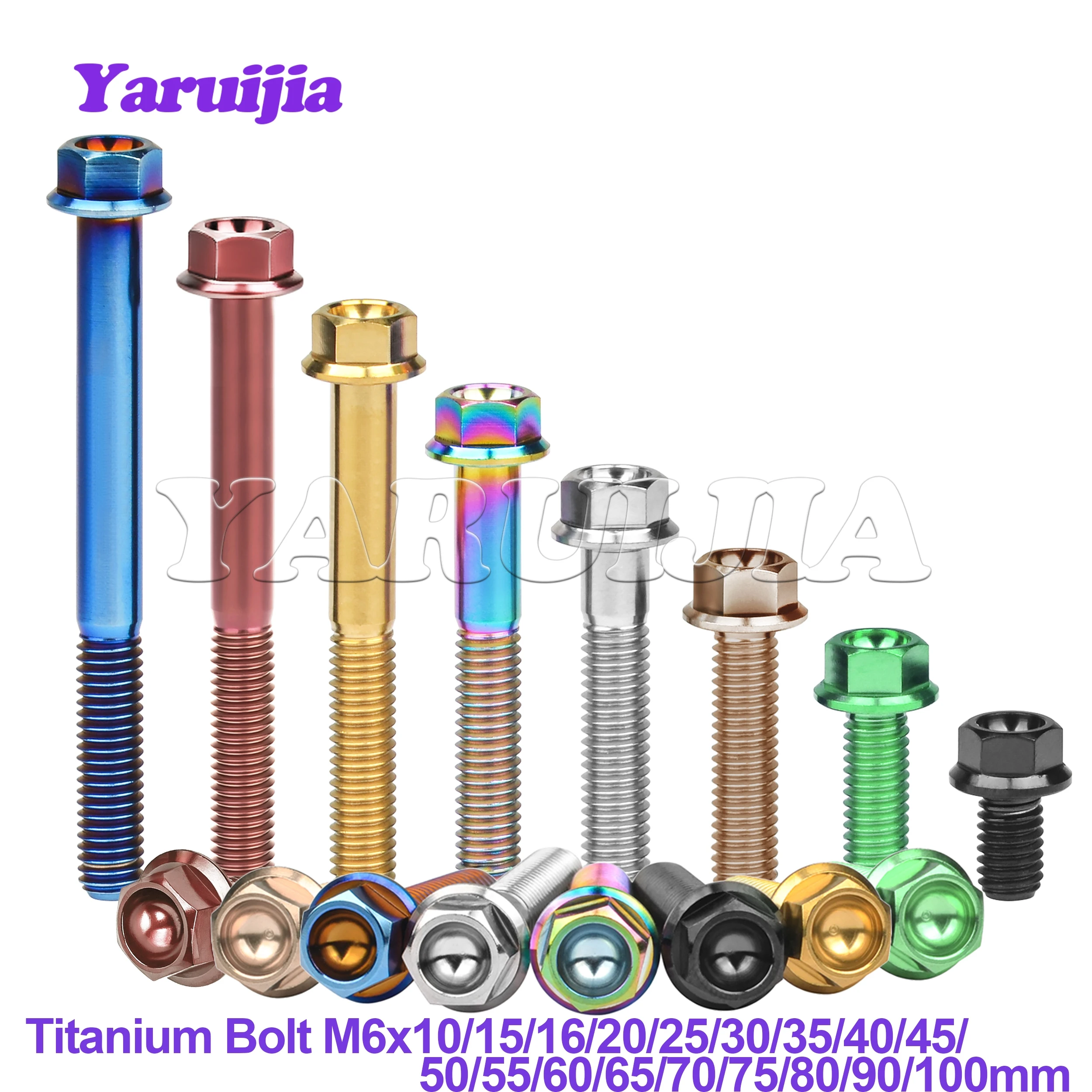 Yaruijia Titanium Bolt M6/M8x10/15/20/25/30/35/40/45~100mm  Flange Hex Head Screws for Bicycle Motorcycle Car Modification