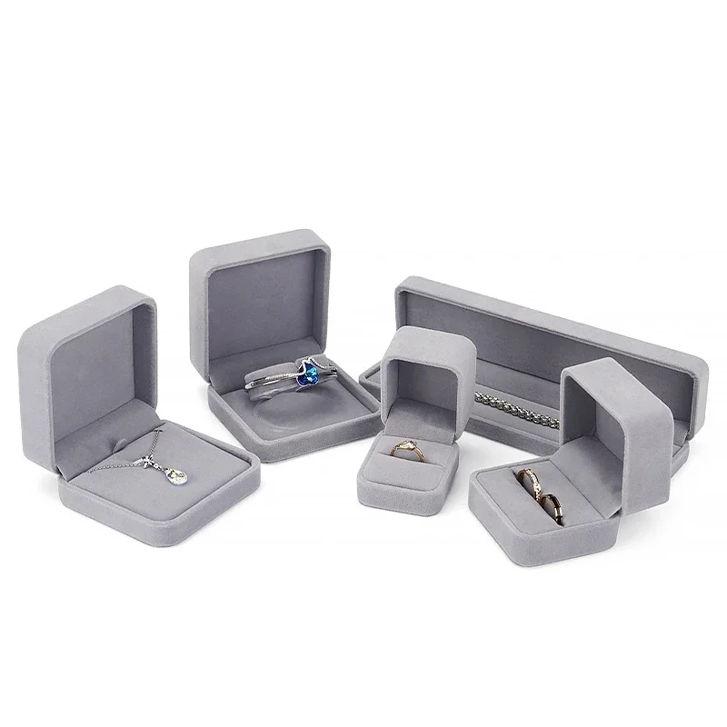 Grey Velvet Series Jewelry Box Ring Bracelet Pendant Necklace Storage Box Jewelry Gift Box Rounded Corner Jewelry Box