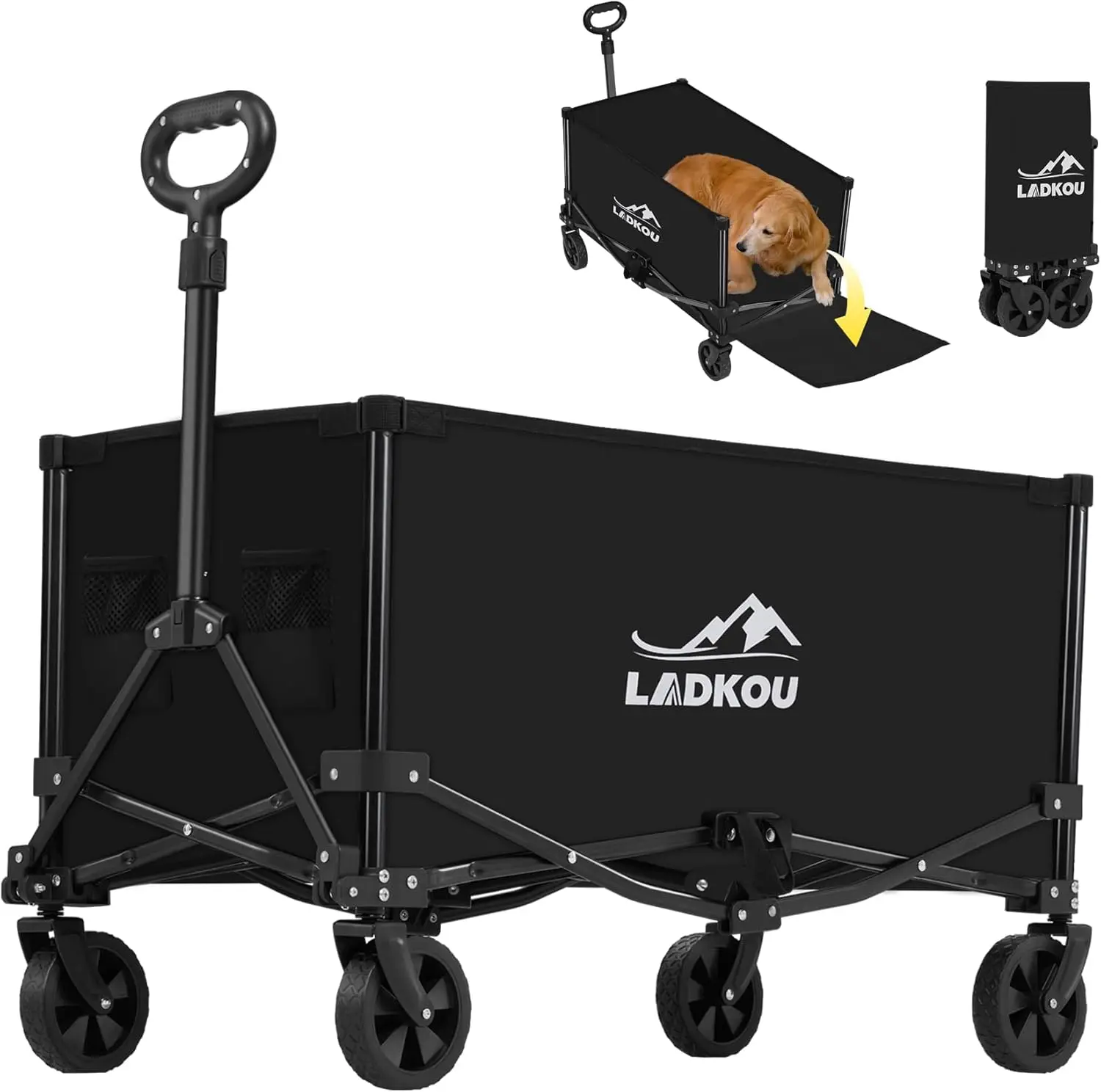 Collapsible Foldable Wagon, Heavy Duty Beach Wagon Cart With 140L Capacity And 220Lbs Load, Portable Utility Grocery Wagon For