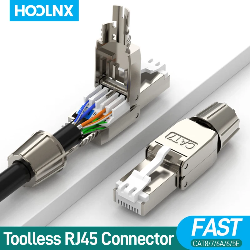 

Hoolnx RJ45 Connector Toolless Free Tool CAT8 CAT7 CAT6A CAT6 Reusable Termination Plugs Shielded Ethernet Field Modular PLug