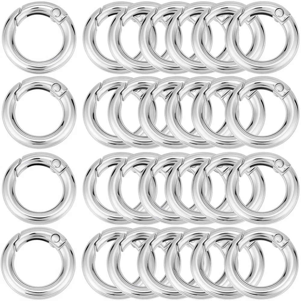 

1 коробка, 30 шт., пружинные уплотнительные кольца, круглые зажимы-карабины, круг из цинкового сплава, маленькие гладкие открытые кольца для ворот внутреннего диаметра 20 мм