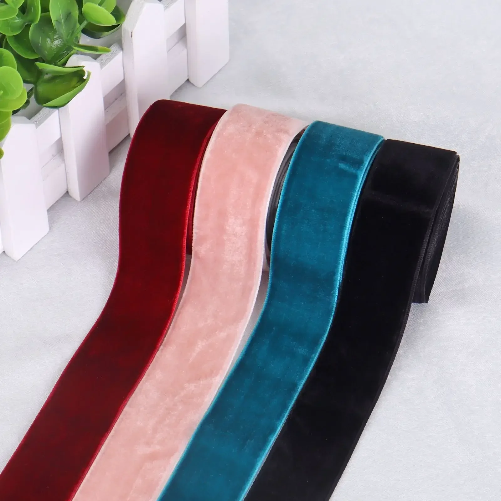 2 Yards 10-25mm Colour Single Face Line Polyester Velvet Ribbon DIY Bowknot Handmade Christmas Ribbon Gift Wrapping Party Decor